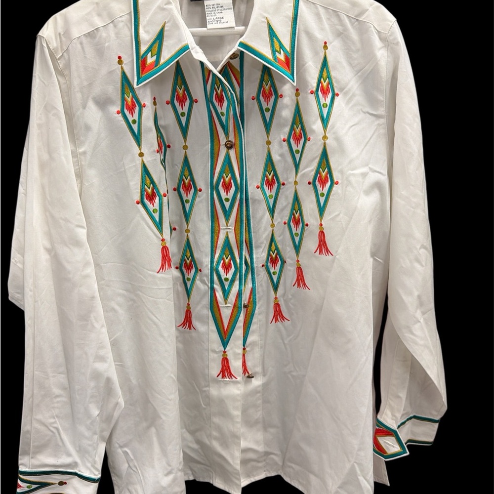 Bob Mackie White Shirt with Colorful Embroidery